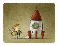 Entrepreneur next to a rocket is waiting for launch vector illustration Entrepreneur next to a rocket is waiting for launch vector illustration