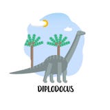 Entwurfsschablonenkarte mit Diplodocus in der Landschaft Flache Artikone des Dinosauriers mit Text lizenzfreie abbildung Entwurfsschablonenkarte mit Diplodocus in der Landschaft Flache Artikone des Dinosauriers mit Text lizenzfreie abbildung