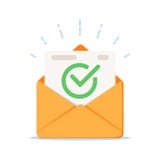 Envelope with approved document icon. Vector illustration of e-mail confirmation. stock illustration Envelope with approved document icon. Vector illustration of e-mail confirmation. stock illustration