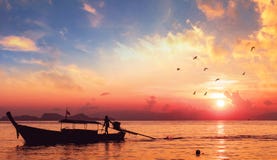 Environmental protection concept:Sunset river boat silhouette landscape stock photography Environmental protection concept:Sunset river boat silhouette landscape stock photography