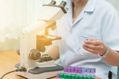 Equipment for research experiments in science laboratory, Microscopy and empty vacuum blood tube,microscope in medical laboratory, royalty free stock photos Equipment for research experiments in science laboratory, Microscopy and empty vacuum blood tube,microscope in medical laboratory, royalty free stock photos