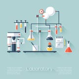 Equipo de laboratorio de investigación de la educación de la química Estilo plano con las sombras largas Diseño de moda moderno ilustración del vector Equipo de laboratorio de investigación de la educación de la química Estilo plano con las sombras largas Diseño de moda moderno ilustración del vector