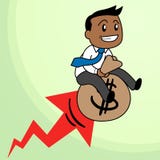 Equitação do homem em um saco do dinheiro ilustração stock Equitação do homem em um saco do dinheiro ilustração stock