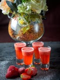 Erdbeeralkoholcocktail in den Sch?ssen, schwarzer Hintergrund, Bar stockbild Erdbeeralkoholcocktail in den Sch?ssen, schwarzer Hintergrund, Bar stockbild