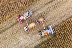 Erfassung von Mais auf dem Gebiet Landwirtschaft, Vogelperspektive lizenzfreie stockfotografie Erfassung von Mais auf dem Gebiet Landwirtschaft, Vogelperspektive lizenzfreie stockfotografie