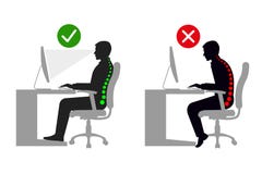 Ergonomia a posizione di seduta corretta dell'uomo del posto di lavoro in bianco e nero royalty illustrazione gratis Ergonomia a posizione di seduta corretta dell'uomo del posto di lavoro in bianco e nero royalty illustrazione gratis