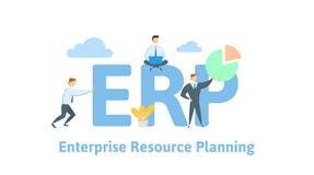 ERP, planeamento do recurso da empresa Produtividade e melhoria Tabela do conceito com povos, letras e ícones liso ilustração stock ERP, planeamento do recurso da empresa Produtividade e melhoria Tabela do conceito com povos, letras e ícones liso ilustração stock