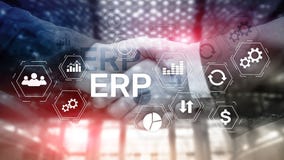 ERP system, Enterprise resource planning on blurred background. Business automation and innovation concept stock photo ERP system, Enterprise resource planning on blurred background. Business automation and innovation concept stock photo