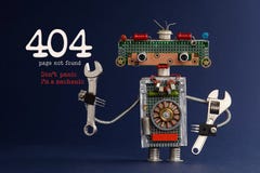 404 error page not found concept. Don`t panic I`m a mechanic. Hand wrench adjustable spanner robot handyman on dark blue Royalty Free Stock Photo 404 error page not found concept. Don`t panic I`m a mechanic. Hand wrench adjustable spanner robot handyman on dark blue Royalty Free Stock Photo