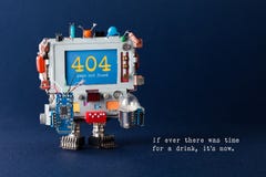 Error 404 page template website. Handyman robot computer, colorful capacitors, circuit light bulb in hands. Warning royalty free stock photos Error 404 page template website. Handyman robot computer, colorful capacitors, circuit light bulb in hands. Warning royalty free stock photos