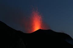 Erupting volcano with Strombolian type eruption
