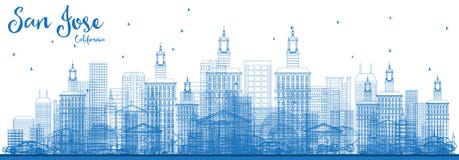 Esboço San Jose California Skyline com construções azuis ilustração do vetor Esboço San Jose California Skyline com construções azuis ilustração do vetor