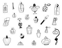 Esboço tirado mão do vetor da ilustração das garrafas do parfume no fundo branco ilustração royalty free Esboço tirado mão do vetor da ilustração das garrafas do parfume no fundo branco ilustração royalty free
