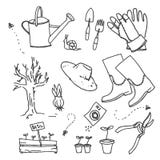 Esboço tirado mão do vetor da ilustração de jardinagem no fundo branco ilustração stock Esboço tirado mão do vetor da ilustração de jardinagem no fundo branco ilustração stock