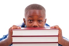 Escolar afroamericano con la pila un libro - personas negras Imagen de archivo Escolar afroamericano con la pila un libro - personas negras Imagen de archivo