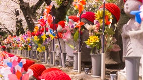 Esculturas japonesas de Jizo en el templo de Zojoji en tiempo de primavera en Toky Imagenes de archivo Esculturas japonesas de Jizo en el templo de Zojoji en tiempo de primavera en Toky Imagenes de archivo