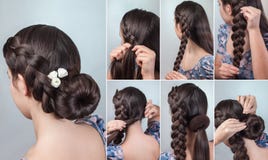 Esercitazione intrecciata di updo del panino fotografia stock libera da diritti Esercitazione intrecciata di updo del panino fotografia stock libera da diritti