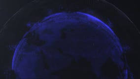 Esfera abstrata Pontos conectados dos azuis marinhos com linhas Relação da globalização r Superior - metade de uma esfera ilustração do vetor Esfera abstrata Pontos conectados dos azuis marinhos com linhas Relação da globalização r Superior - metade de uma esfera ilustração do vetor