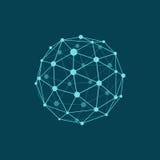 Esfera de Wireframe em escuro - fundo azul Objeto poligonal abstrato com as linhas e os pontos conectados Cores planas ilustração do vetor Esfera de Wireframe em escuro - fundo azul Objeto poligonal abstrato com as linhas e os pontos conectados Cores planas ilustração do vetor
