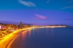 Espanha de Alicante do por do sol da praia de Benidorm Poniente fotografia de stock royalty free Espanha de Alicante do por do sol da praia de Benidorm Poniente fotografia de stock royalty free