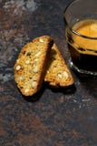 espresso and Italian cookies cantucci on dark background Stock Photos espresso and Italian cookies cantucci on dark background Stock Photos