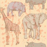 Esquissez l'éléphant, rhinocéros, girafe et l'hippopotame, dirigent le patte sans couture Photographie stock Esquissez l'éléphant, rhinocéros, girafe et l'hippopotame, dirigent le patte sans couture Photographie stock