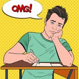 Estallido Art Exhausted Male Student Sitting en el escritorio durante conferencia aburrida de la universidad Hombre hermoso cansa stock de ilustración Estallido Art Exhausted Male Student Sitting en el escritorio durante conferencia aburrida de la universidad Hombre hermoso cansa stock de ilustración