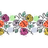 Estampado de flores dibujado mano inconsútil del vector, marco colorido de la frontera sin fin con las flores, hojas Línea gráfic Foto de archivo Estampado de flores dibujado mano inconsútil del vector, marco colorido de la frontera sin fin con las flores, hojas Línea gráfic Foto de archivo