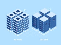 Estante del servidor del web hosting, icono isométrico de la base de datos y centro de datos, concepto de la tecnología digital d ilustración del vector Estante del servidor del web hosting, icono isométrico de la base de datos y centro de datos, concepto de la tecnología digital d ilustración del vector