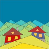 Estilo de vida da montanha Casas nas montanhas Estilo liso geometria Imagem do vetor ilustração stock Estilo de vida da montanha Casas nas montanhas Estilo liso geometria Imagem do vetor ilustração stock