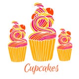 Estilo tirado dos queques à disposição ilustração royalty free Estilo tirado dos queques à disposição ilustração royalty free