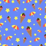 Estrella inconsútil del helado del paraguas del modelo del concepto ejemplo del vector inconsútil en azul stock de ilustración Estrella inconsútil del helado del paraguas del modelo del concepto ejemplo del vector inconsútil en azul stock de ilustración