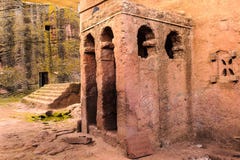 Ethiopia, Lalibela. Moniolitic rock cut church royalty free stock image Ethiopia, Lalibela. Moniolitic rock cut church royalty free stock image