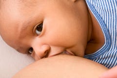 Ethnic baby boy enjoying regular breastfeeding