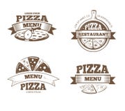 Etichette di vettore del ristorante del menu della pizza, logos, distintivi, emblemi messi illustrazione vettoriale Etichette di vettore del ristorante del menu della pizza, logos, distintivi, emblemi messi illustrazione vettoriale