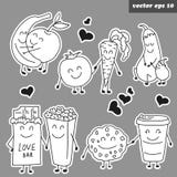 Etiqueta dos frutos dos desenhos animados de Otlined ajustada no fundo cinzento ilustração do vetor Etiqueta dos frutos dos desenhos animados de Otlined ajustada no fundo cinzento ilustração do vetor
