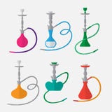 Etiquetas de la cachimba y logotipo del humo Sistema de siluetas nargile orientales Shishe tradicional aislado ilustración del vector Etiquetas de la cachimba y logotipo del humo Sistema de siluetas nargile orientales Shishe tradicional aislado ilustración del vector