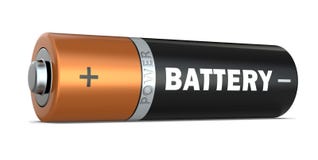Ett motorförbundetbatteri som isoleras på vit bakgrund, 3D framför stock illustrationer Ett motorförbundetbatteri som isoleras på vit bakgrund, 3D framför stock illustrationer