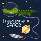 Eu preciso algum espaço - cópia bonito dos desenhos animados com caráter do crocodilo no espaço ilustração do vetor Eu preciso algum espaço - cópia bonito dos desenhos animados com caráter do crocodilo no espaço ilustração do vetor