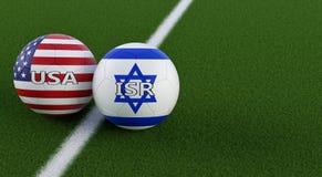 EUA contra Israel Soccer Match - bolas de futebol nos EUA e cores nacionais de Israel em um campo de futebol ilustração do vetor EUA contra Israel Soccer Match - bolas de futebol nos EUA e cores nacionais de Israel em um campo de futebol ilustração do vetor