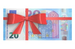 20 euro bankbiljetten met rode boog, giftconcept 3D renderin stock illustratie 20 euro bankbiljetten met rode boog, giftconcept 3D renderin stock illustratie