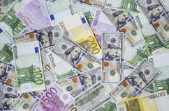 Euro banknotes and dollars randomly laid out 5 royalty free stock photos Euro banknotes and dollars randomly laid out 5 royalty free stock photos