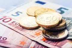 Euro money.Several euro coins and banknotes. stock photography Euro money.Several euro coins and banknotes. stock photography