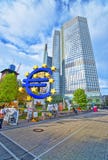 Euro monument and Eurotower in Frankfurt in Germany royalty free stock image Euro monument and Eurotower in Frankfurt in Germany royalty free stock image