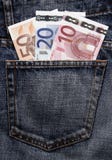 Euro Pocket Money In Blue Jeans Royalty Free Stock Photos