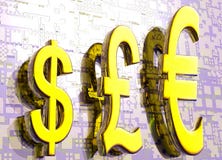 Euro Pound Dollar Symbols in Gold Graph Stock Photo Euro Pound Dollar Symbols in Gold Graph Stock Photo
