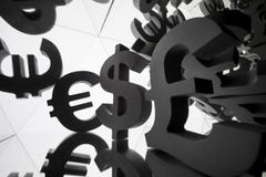 Euro, simbolo di valuta del dollaro con molte immagini rispecchiantesi di se stesso immagine stock Euro, simbolo di valuta del dollaro con molte immagini rispecchiantesi di se stesso immagine stock