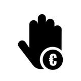Euromynt på tecken och symbol för handsymbolsvektor som isoleras på vit bakgrund, euromynt på handlogobegrepp vektor illustrationer Euromynt på tecken och symbol för handsymbolsvektor som isoleras på vit bakgrund, euromynt på handlogobegrepp vektor illustrationer