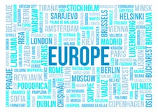 Europa, Hauptstädte der Länder und anderer Stadtwörter bewölken Hintergrund stock abbildung Europa, Hauptstädte der Länder und anderer Stadtwörter bewölken Hintergrund stock abbildung