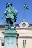 Europe, Scandinavia, Sweden, Gothenburg, Gustav Adolfs Torg, Bronze Statue of the town founder Gustav Adolf at Dusk